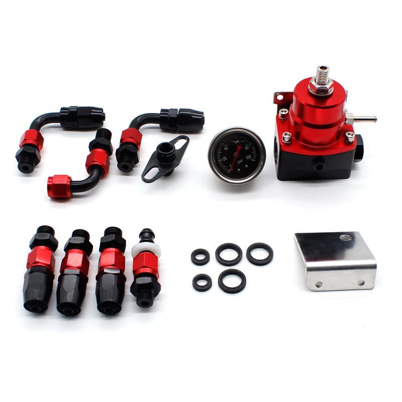 DEFT Universal Adjustable Fuel Pressure Regulator Oil 100psi Gauge AN 6 Fitting EFI Fuel Pressure Regulator End-Black Blue