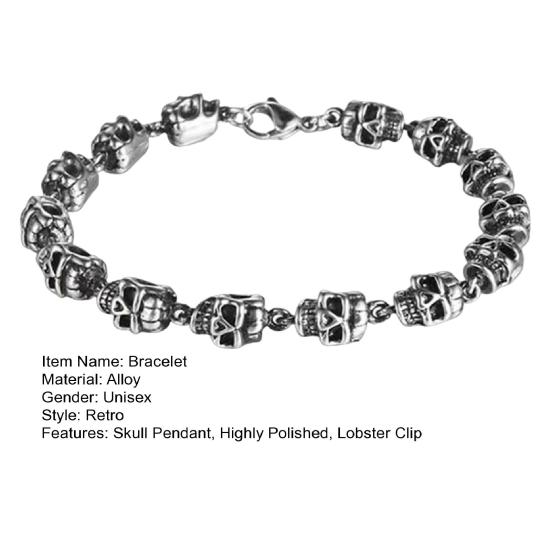 Браслет унисекс с подвеской в виде черепа в винтажном стиле панк-стиль, зажим-лобстер, сплав, полированный, готический