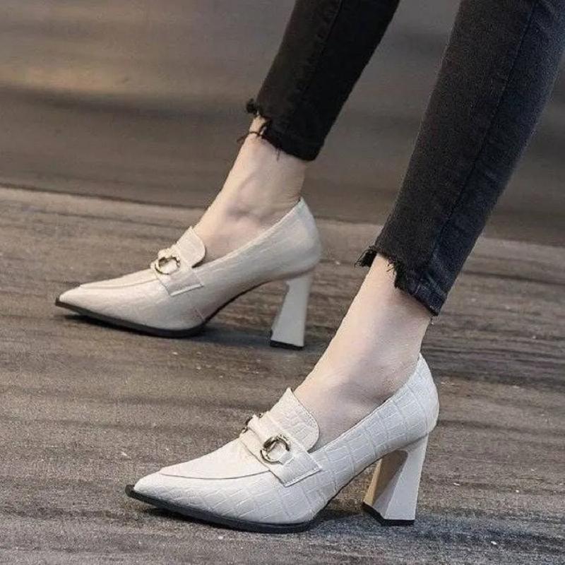 Женская обувь женская классическая бежевая в клетку весенняя без шнуровки квадратный высокий каблук туфли женские крутые черные лодочки ab598