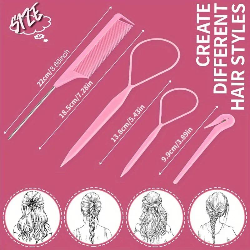 4/8pcs Hair Loop Tool Set French Braid Tool Loop Rat Tail Comb Elastic Hair Rubber Bands Remover Cutter