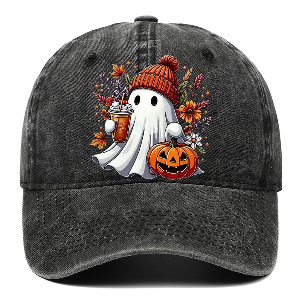 Cute Ghost Pumpkin Printed Baseball Hat for Men and Women, Adjustable Halloween Holiday Hat, Breathable and Comfortable