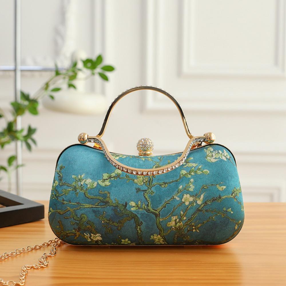 Popular Chinese Style Banquet Bag Embroidery High Capacity Shoulder Bag Trendy Pearl Handle Cosmetic Bag Women