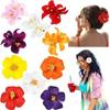 10pcs Fabric Hawaiian Double Flower Hair Clip Tropical Floral Barrettes Elegant Hairpin Beach Accessories For Women Girls