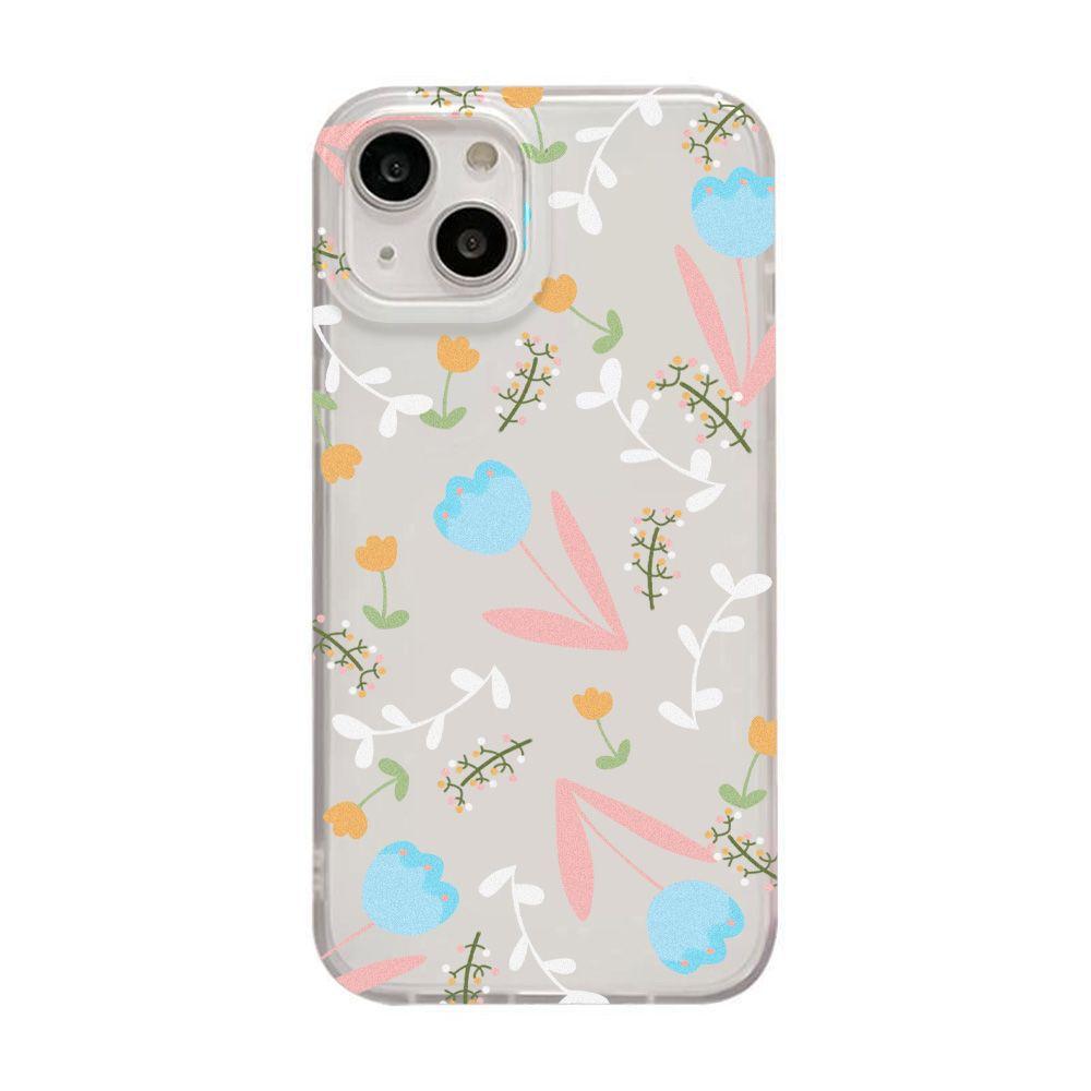 Blue pink flowers and plants are suitable for iPhone17ProMax mobile phone case 14 Apple 12/11 matte 13 all-inclusive