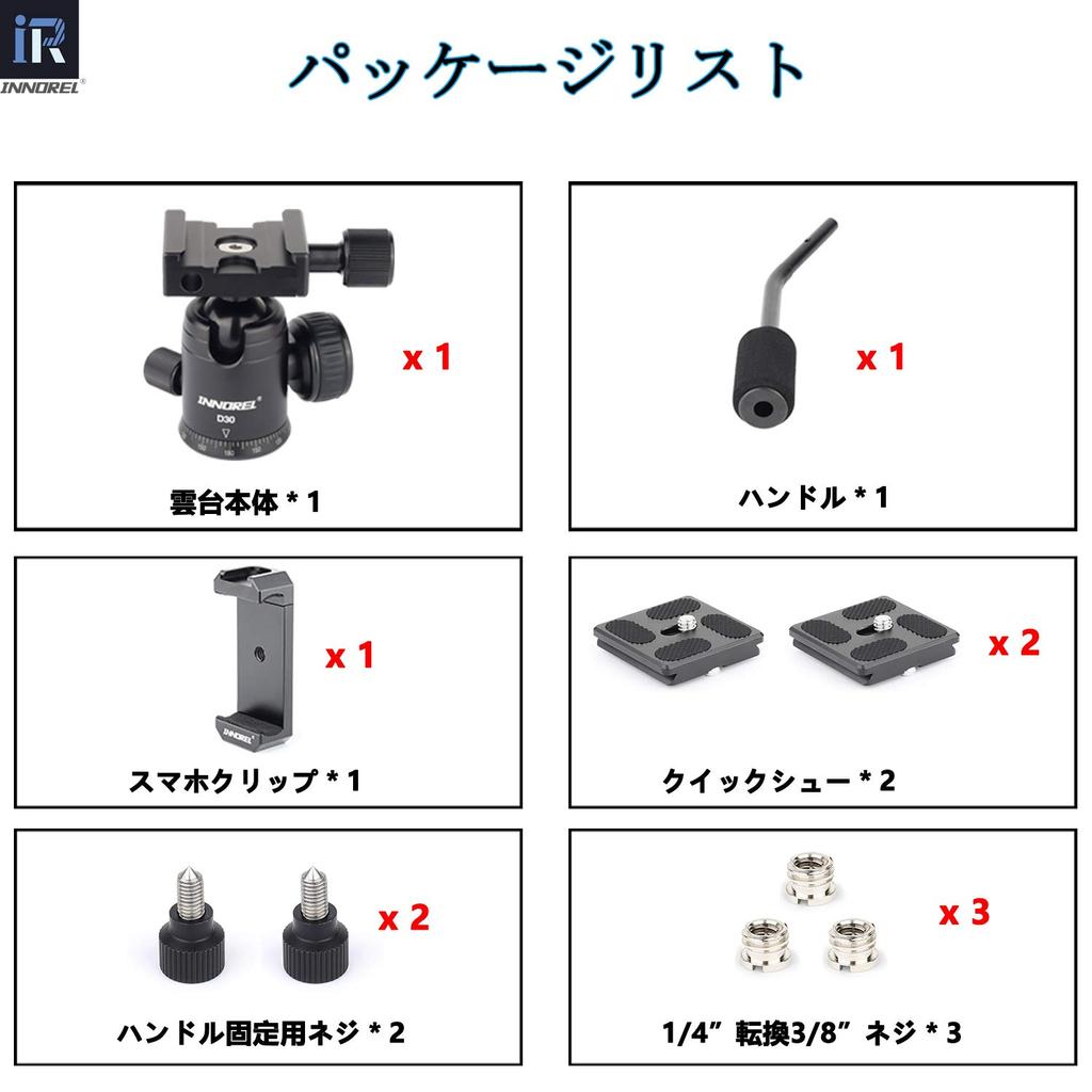 INNOREL Compact Ball Head with 8kg Weight 28mm Diameter Ball CNC Aluminum Alloy Monopod for and Video Two Quick Shoe Mounts Handle, Capacity, Head,