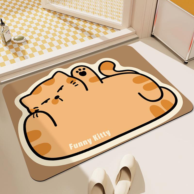 Милый коврик для ванной комнаты с животными, дверь в ванную комнату, диатомовая грязь, противоскользящий, впитывающий и грязный, мультяшный милый противоскользящий коврик для ног