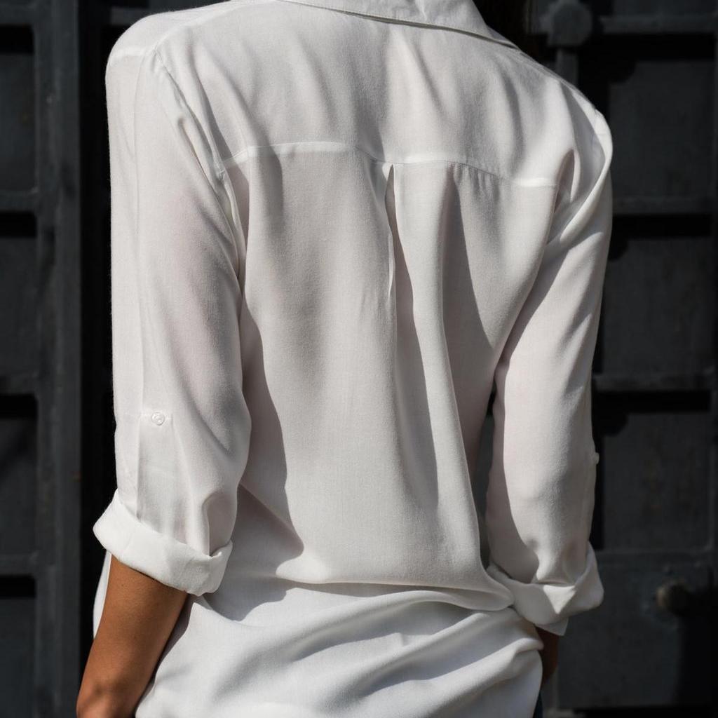 2025 Autumn Winter Women's Deep V-Neck Chiffon Blouse, Plus Size Button-Down Office Shirt With Flowy Sleeves, Elegant Business Casual Top For Workwear