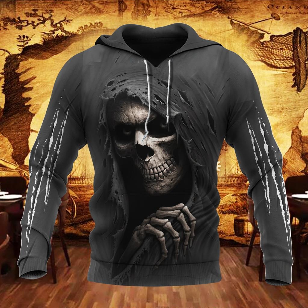 Spring Autumn Men's Hoodie Skull Graphics 3D Print Tops Fashion Unisex Sweatshirt Hip Hop Oversized Casual Clothing