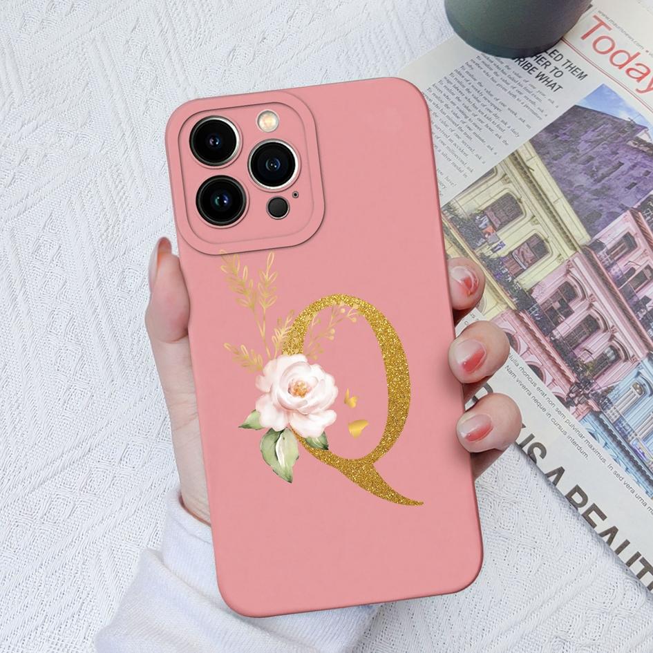 Для Apple iPhone 11 12 Pro Max 13 Mini 6 7 8 Plus чехол для телефона Роскошный цветок буквы жидкий мягкий силиконовый противоударный чехол для iPhone чехол-бампер