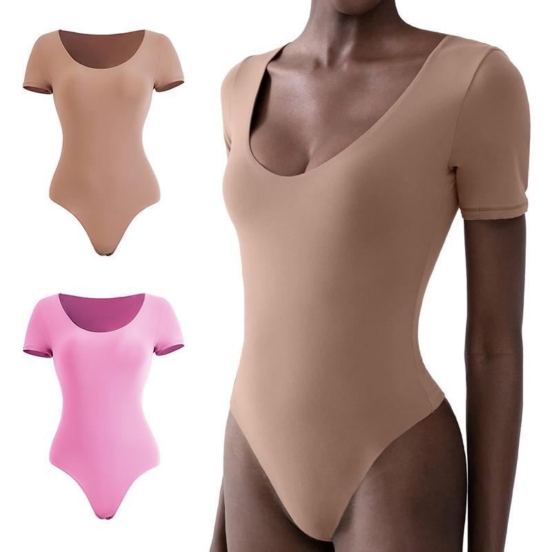 Seamless Short-Sleeve Shaping Bodysuit Thong for Women