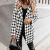 Зимнее осеннее женское пальто с отложным воротником, клетчатый принт, двубортное, с длинными рукавами, плотная куртка средней длины для свиданий, поездок на работу, офиса