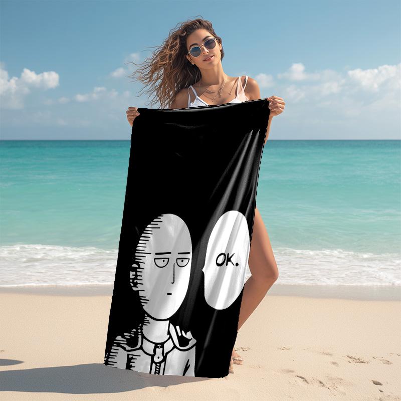 proof beach towel with One-Punch Man Saitama pattern - soft,absorbent,quick-drying,machine washable - perfect for swimming,camping,bathing
