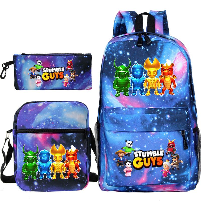 Stumble Guys Collision Party Game Merchandise Printed Backpack Crossbody Bag Stationery Bag School Bag Three-piece Set