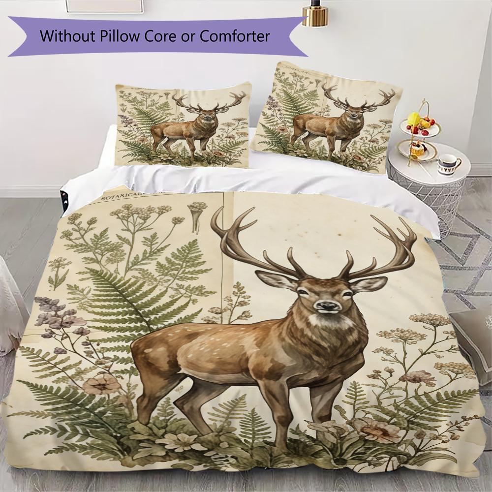 Retro Deer Pattern Bedding uilt Set uilt Cover Pillowcase Home Decoration Birthday Gift (1 * duvet cover + 2 * pillowcase without core)
