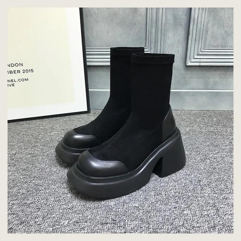 Fashion Fashion Platform Black Women's Sock Boots Designer Soft-soled Spring Autumn Women Shoes Designer Increase Female Ankle Boots