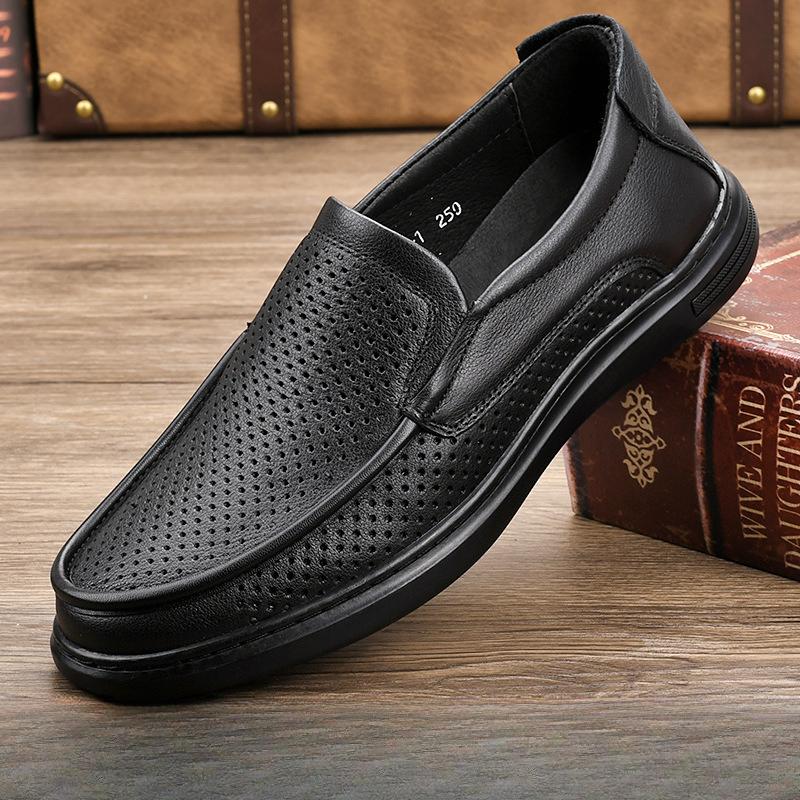 Слой Кожа Мужская обувь Осень Износостойкая и Противоскользящая Обувь для повара Повседневная Кожаная обувь Мужские Ноги Широкие Обувь Отца Обувь Отца Весенняя обувь