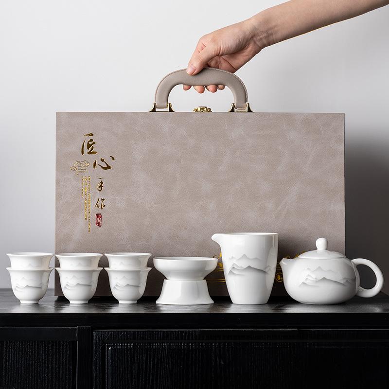 Suet Jade White Porcelain Xishi Pot Set, a Complete Set of Kung Fu Tea Sets, High-end Business Souvenirs, Gift Boxes, Boutique Products