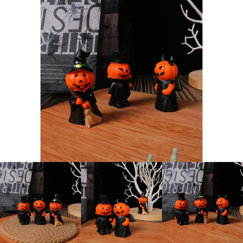 Halloween Mini Pumpkin Demon Figure Set With Resin Craft For Home Party Decor