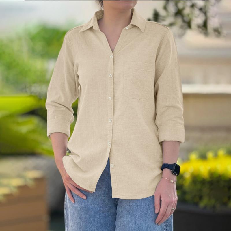 ZANZEA Женская повседневная однотонная блузка с отложным воротником и длинным рукавом