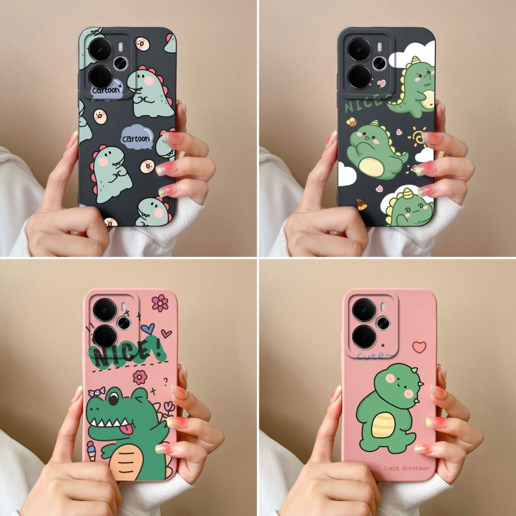 Cover Case For Oppo Realme 14T 14 14X Narzo 10 30 60 P3 C75x A5 Pro Cute Cartoon Dinosaur Pattern Liquid Silicone Anti Fingerprint Shell For Oppo Capa