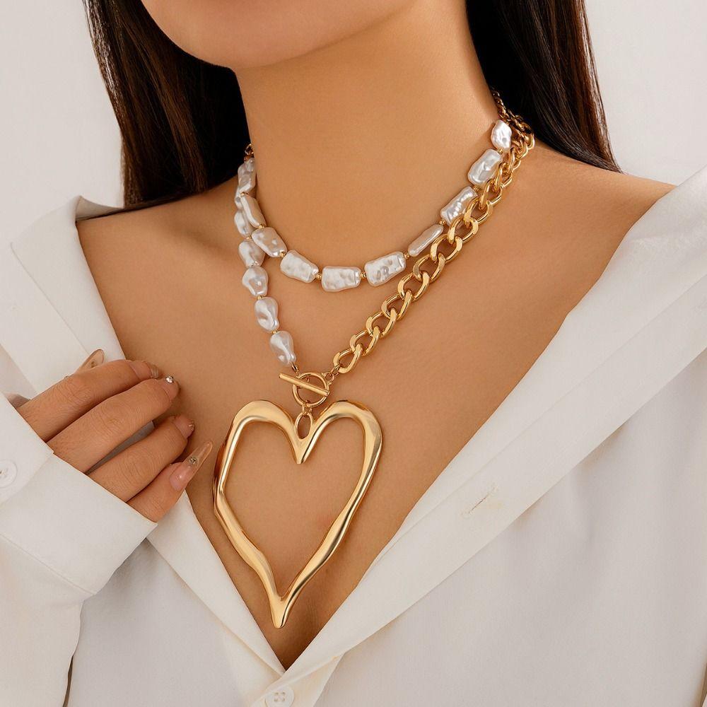 Big Love Baroque Imitation Pearl Chain Exaggerated Size Multilayer Pearl Necklace Wedding Jewelry