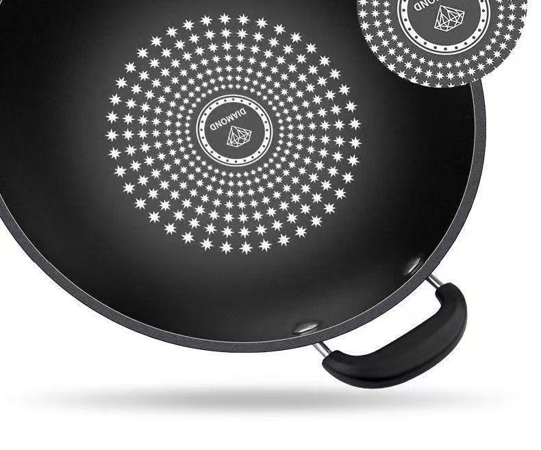 German Crystal Diamond Non-Stick Wok: Oil-Free, Smoke-Free, Induction & Gas Compatible Iron Cookware