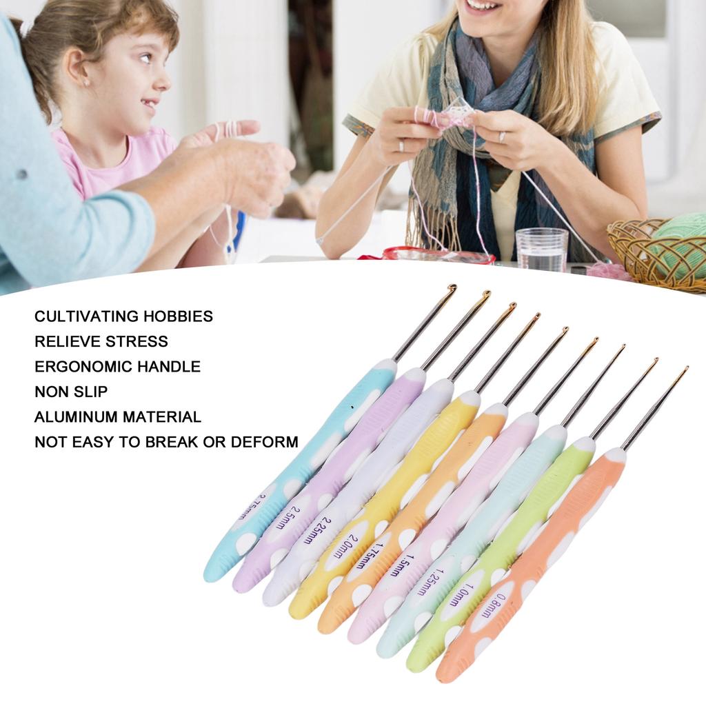 9pcs Aluminum Crochet Hooks Professional Portable Ergonomic Crochet Needles for Knitting Craft Yarn