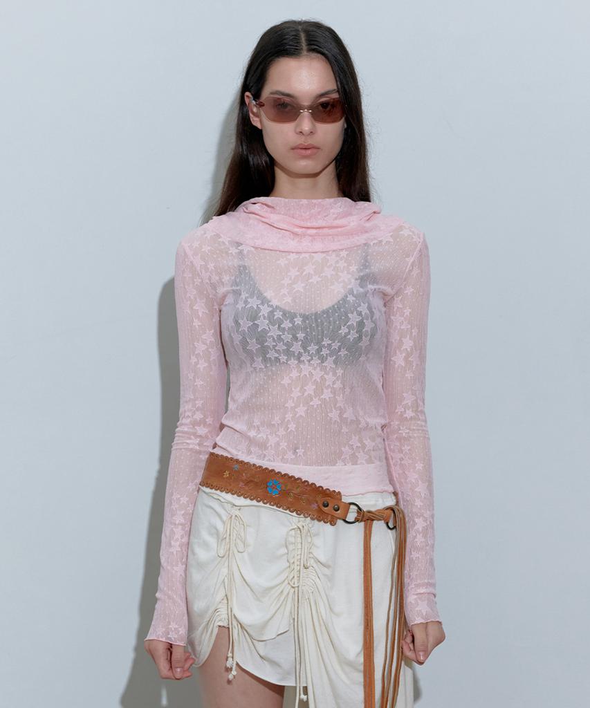 SCULPTOR Star Shirring Turtleneck Baby Pink