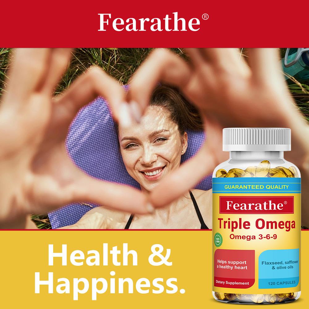 Triple Omega 3, 6, and 9 supplement for heart health and balanced blood circulation. 120 capsules.