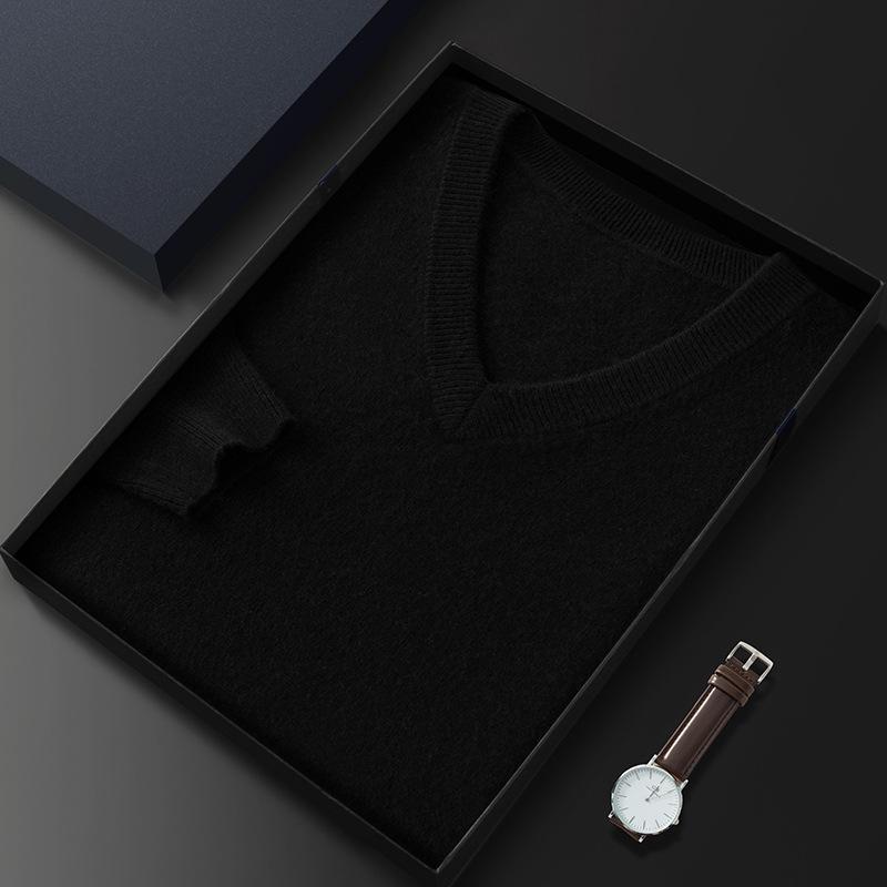 Men's V-Neck Cashmere Sweater - Long-Sleeved Business Knit for Autumn and Winter