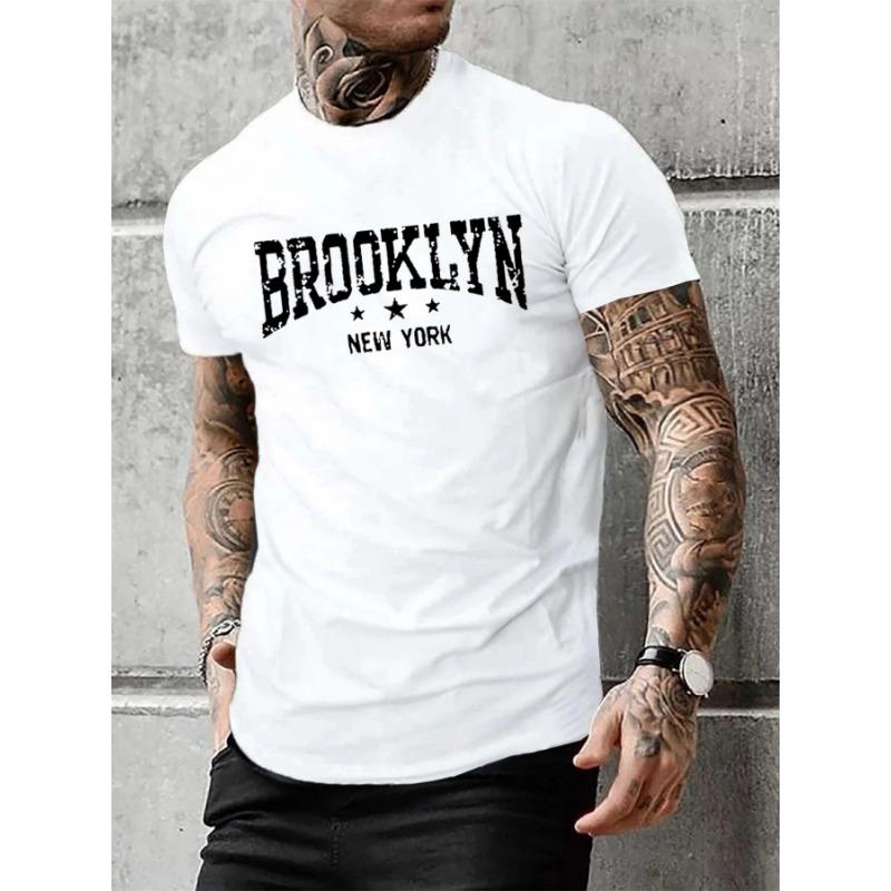 Мужская летняя повседневная свободная футболка с принтом букв Brooklyn New York, 100% чистый хлопок, с круглым вырезом, короткий рукав