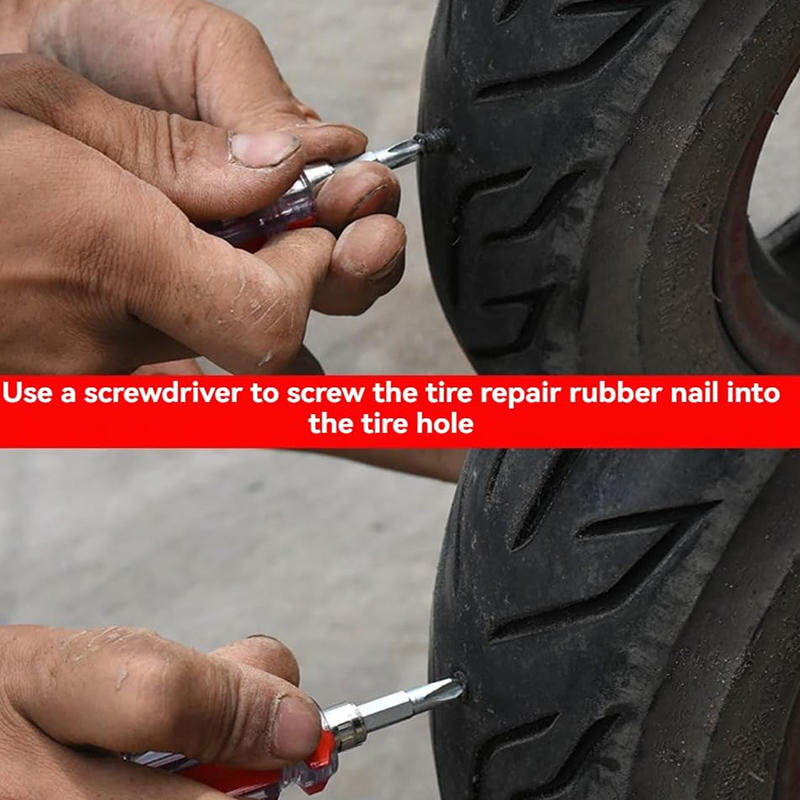 10pcs Car Tire Screw Nail Repair Tool Kit Rubber Vacuum Tire Nail Tire Plug Repair Kit Iron Plastic Black Essential Garage Tools