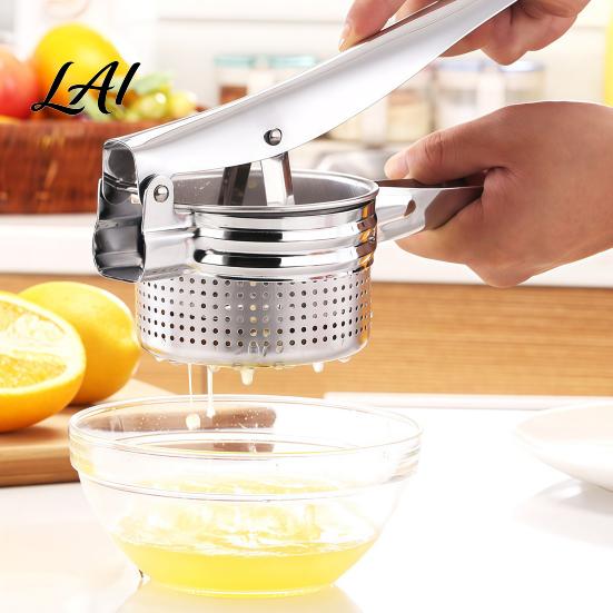 Kitchen Gadget for Mashed Potatoes Stainless Steel Potato Ricer with T-shaped Handle Handheld Manual Garlic Food Press Press Multifunctional