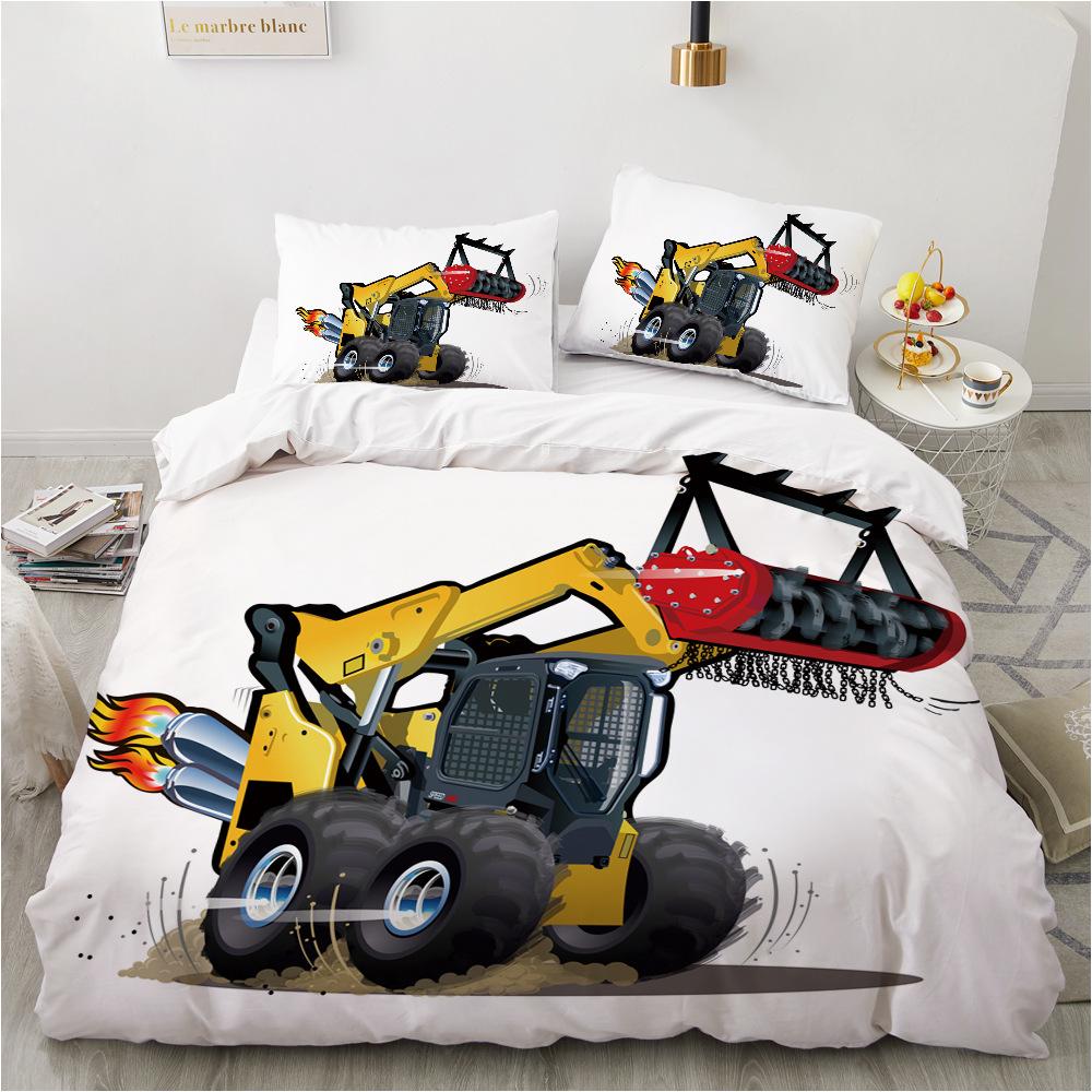 Boys Cartoon Car Bedding Set Full Construction Vehicles Comforter Cover Kids Cartoon Machinery Truck Soft Duvet Cover