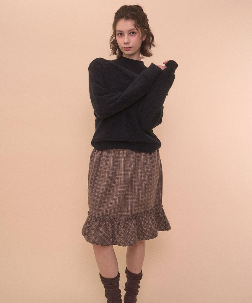 BELLIALEU Fuzzy Boat Neck Knit-Black