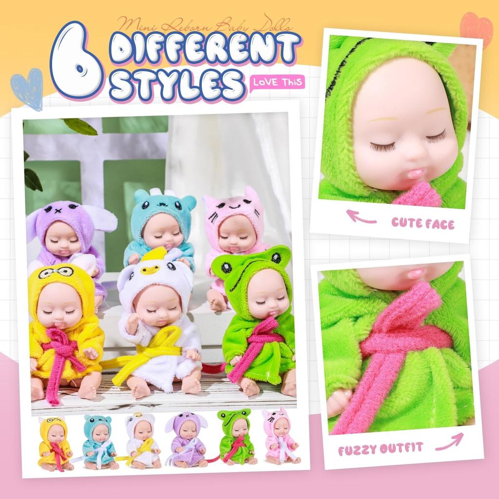 4 Inch Baby Dolls 6pcs Set Realistic Baby Dolls Toys With Cute Handmade Doll Clothes For Suitability Kids 3 And Up
