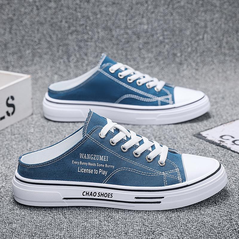 2025 Autumn New Bag Head Slippers Men's Trendy Street Men's Canvas Shoes Casual Shoes Half Drag Men's Shoes Hong Kong Style