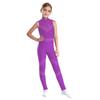 Girls Sleeveless Mesh Patchwork Jumpsuit Full Body Shiny Rhinestone Leotard for Figure Skating and Dance