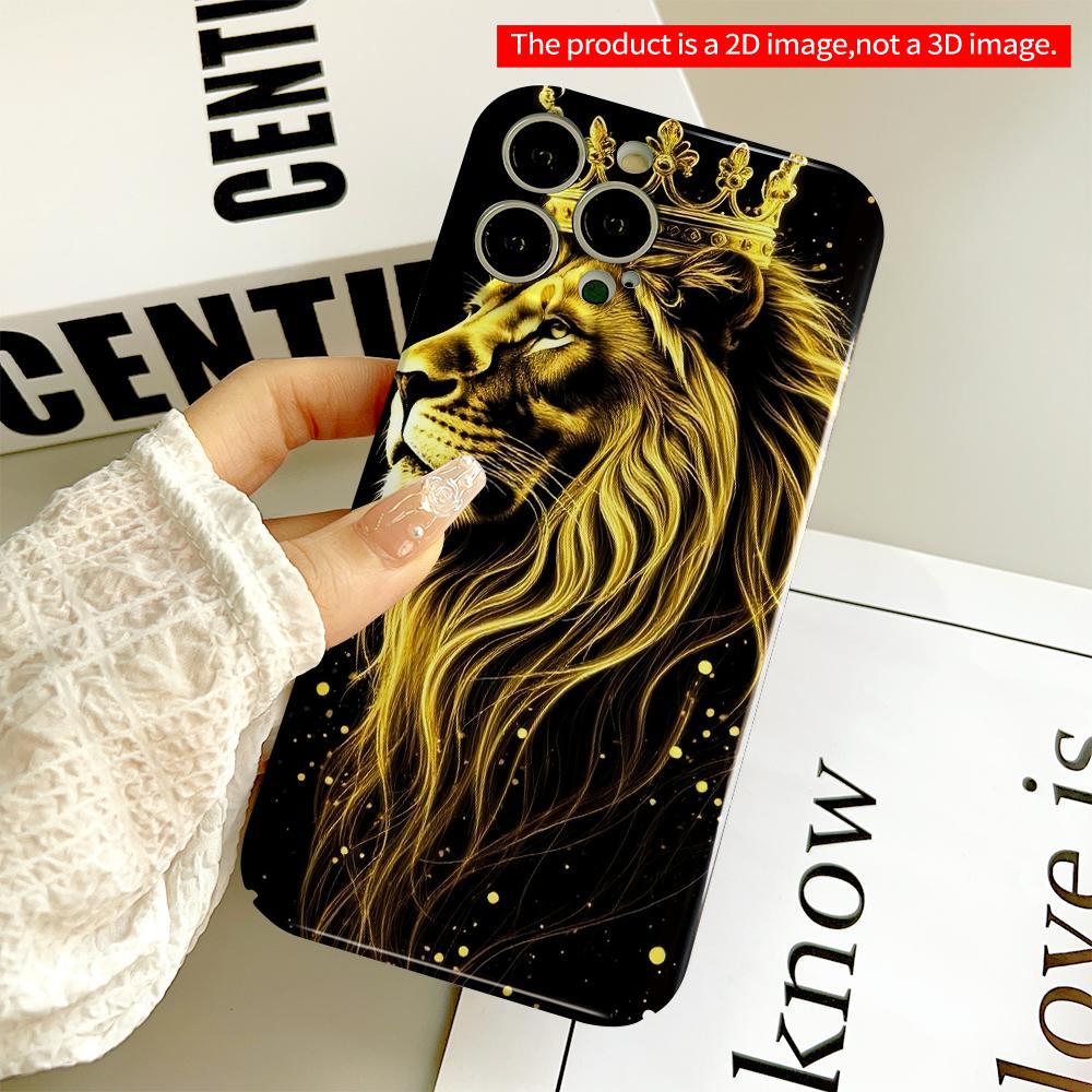 2DFlat Golden Crowned Lion Majesty All inclusive film hard phone case, compatible with iPhone 18 Pro Max 17 16 15 14 13 12 11