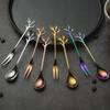 Набор ложек и вилок из нержавеющей стали Golden Leaf — маленькая кофейная, для помешивания, десертная ложка с креативной фруктовой вилкой