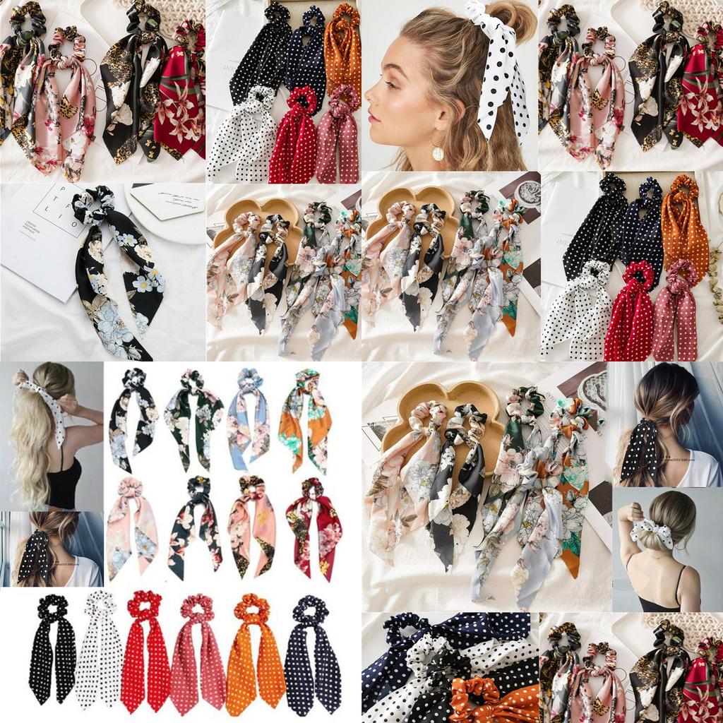 Trendy Floral Hair Bow Scrunchie Scarf With Boho Elastic Hairband And Ribbon Ties