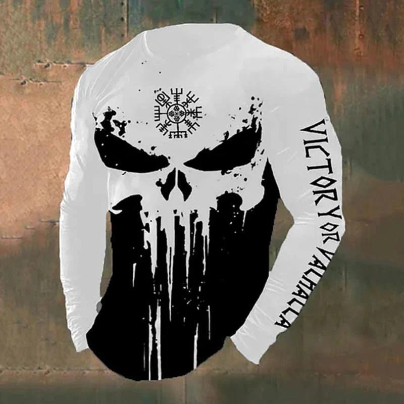 Men's Retro Viking Norse Mythology Totem 3D Printed Casual T-shirts Round Neck Fashionable Long Sleeved T-shirts