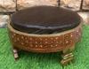 Wooden Round Side Table With Cushion-Carved Sitting Grinder Table-Wooden Bedside Central Table Art Furniture Decor-End Table Art Decor