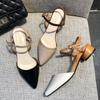 2025 летние новые босоножки на толстом каблуке с универсальным средним каблуком пустые вечерние туфли одинарные туфли на высоком каблуке