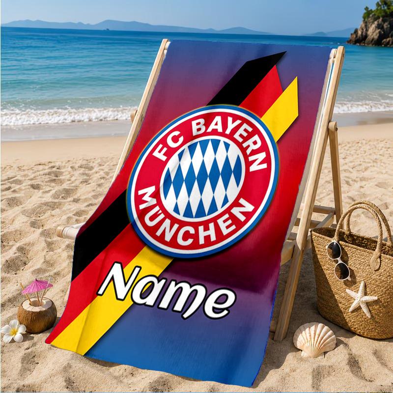 Custom Name Beach Towel Bayern Munich Crest Art Microfiber Beach Towel, Lightweight for Summer Travel, Swimming Pool Fan Birthday Gift