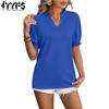 Women's Fashion Casual Summer Spring Solid Color Print Short Sleeve V-Neck Blouses & Shirts