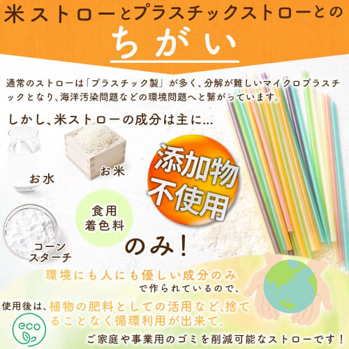 Refcoco Rice Straws, Large Capacity, 100 Straws per Box, 5 Colors, Edible Straws Made from Rice and Cornstarch, No Additives, Plastic-Free