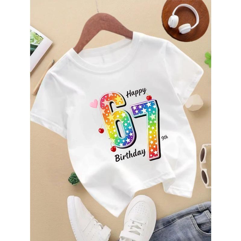 European sizes 1pc, Summer Casual Girls' Round Neck Short Sleeve T-Shirt, Clothing-Girls' Pullover Top