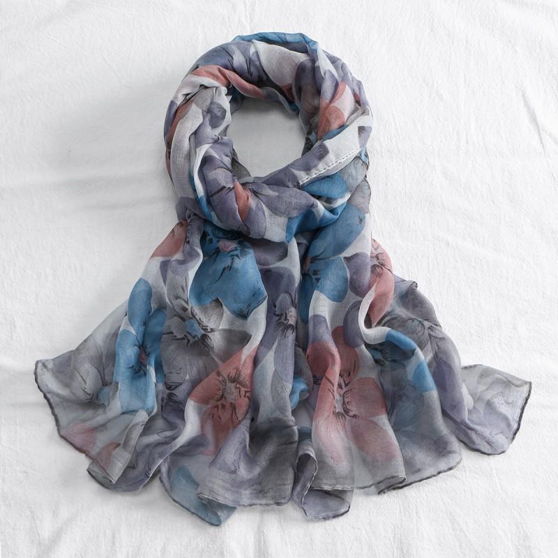 New Shawl Women's Lightweight Floral Print Balinese Yarn Long Towel Retro Tie-dyed Silk Scarf