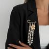 Flower Tie Collar Needle Pearl Multi-layer Chains Pin Tighten Waist Clip Long Tassel Brooch  Women